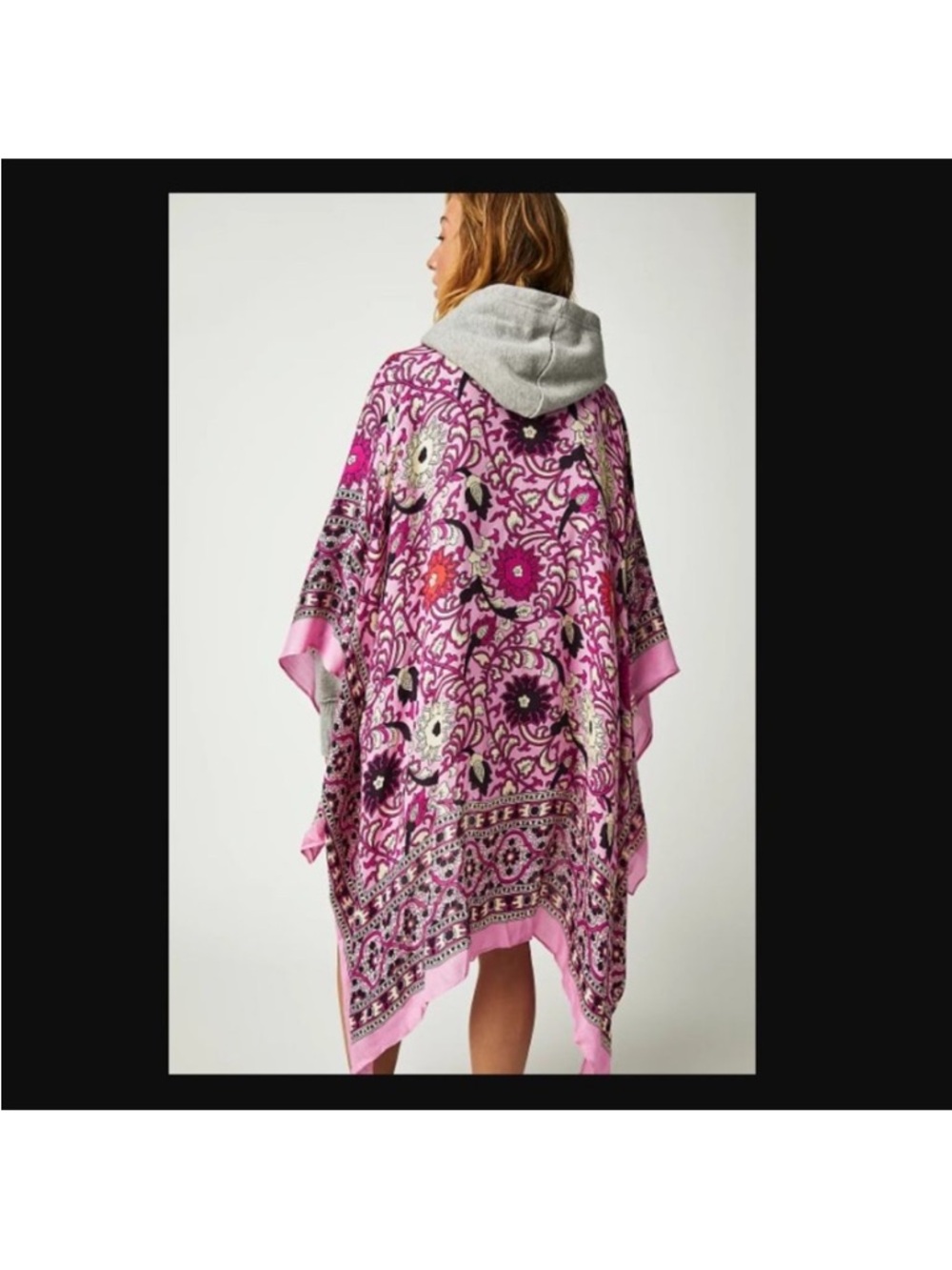 Free People Dance Border Print Kimono Boho Floral Pink Wrap One Size